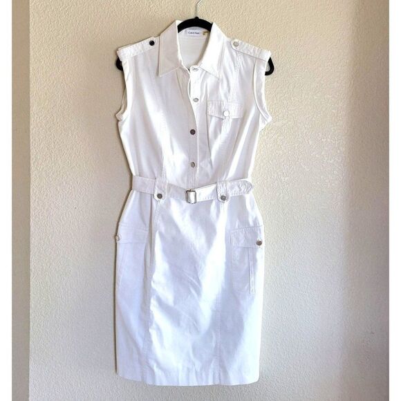 Calvin Klein Womens Dress White S Cap Sleeve Collared Button Front Dress 6 - Picture 4 of 12